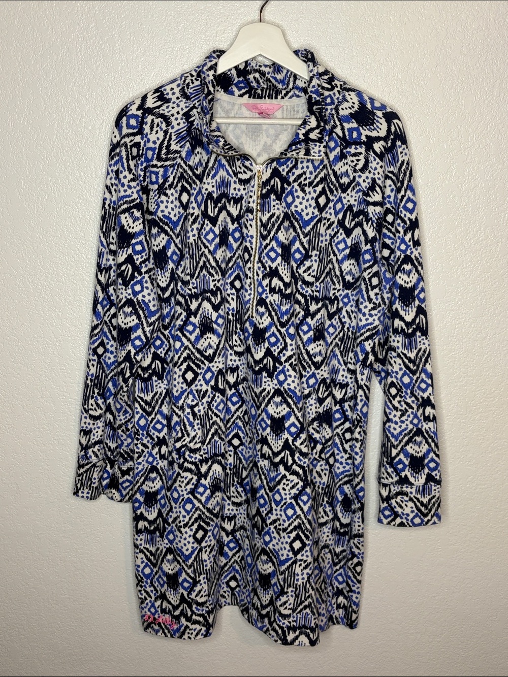 Lily Pulitzer Blue & White Skipper Dress in Oh My COD 1/2 Zip Pop Over Size XL - Picture 3 of 10